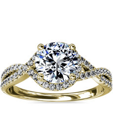 14k 金扭纹光环钻石订婚戒指（1/3 克拉总重量）